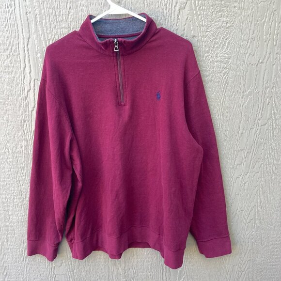 Polo Ralph Lauren Sweatshirt Men XL Crimson Pullover Performance Zip Preppy Pony - Picture 1 of 7